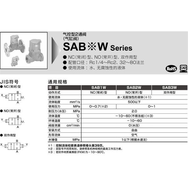 CKD喜開(kāi)理氣控型2通閥（氣缸閥）SAB2W-32A-0B
